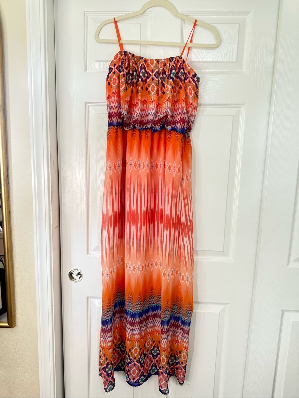 City Studio Orange & Navy Printed Spaghetti-Strap Maxi Dress